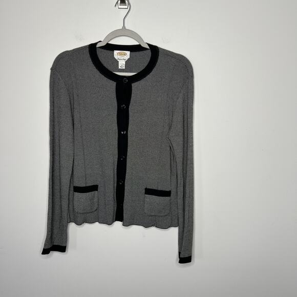 Talbots Sweater Womens Small Black White Made Italy Button Cardigan Knit Pockets - Picture 9 of 11
